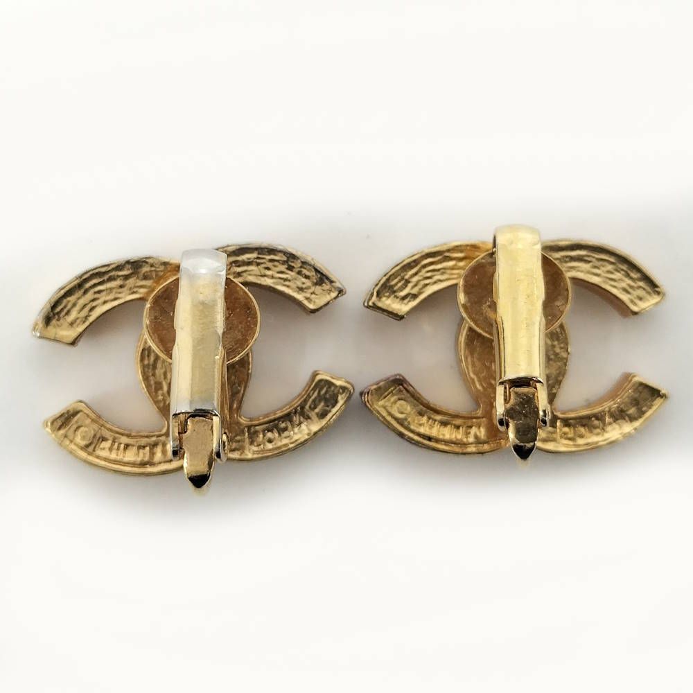 Chanel Earrings CC Logo CC Coco Plated Rhinestone Gold — view 4