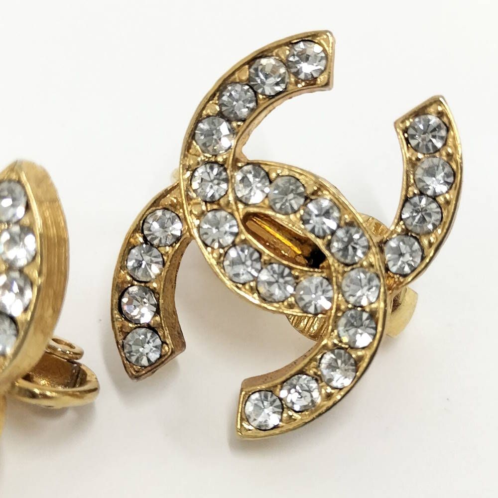 Chanel Earrings CC Logo CC Coco Plated Rhinestone Gold — view 2