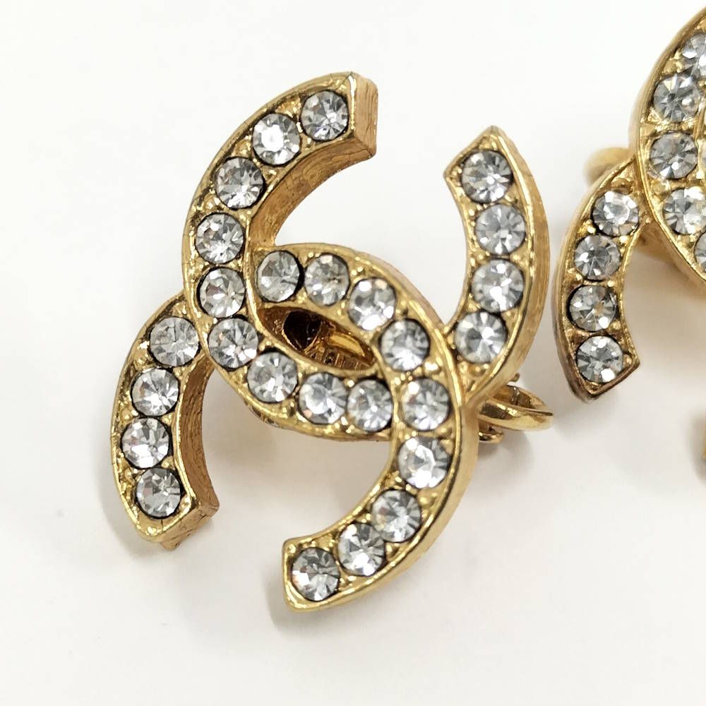 Chanel Earrings CC Logo CC Coco Plated Rhinestone Gold — view 3