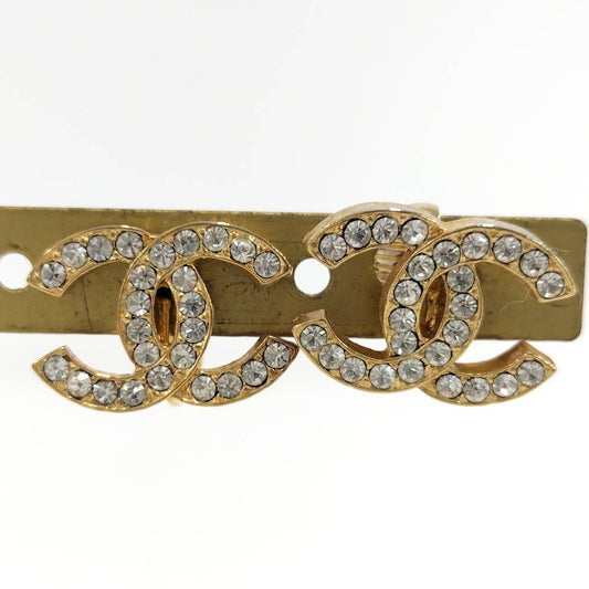 Chanel Earrings CC Logo CC Coco Plated Rhinestone Gold