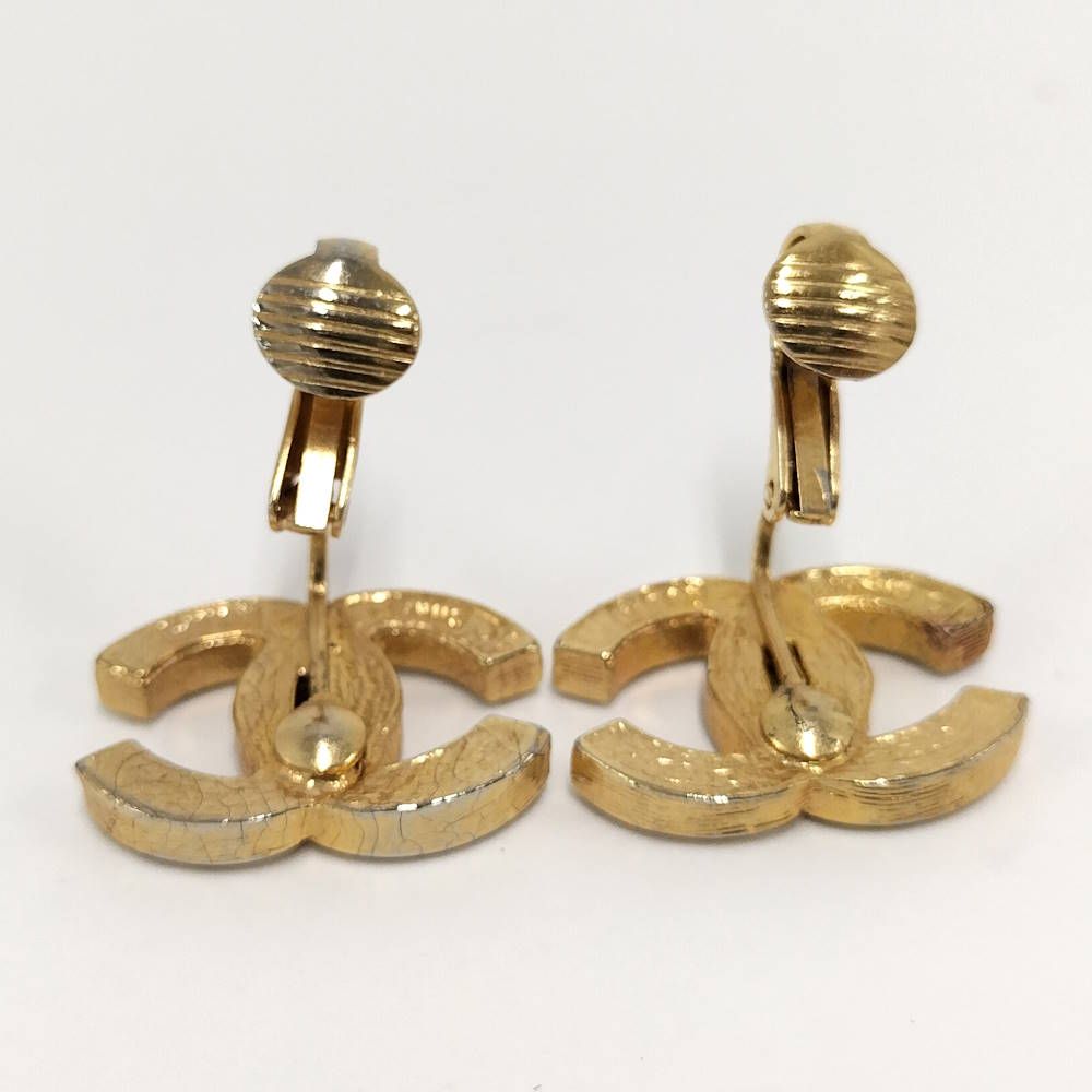 Chanel Earrings CC Logo CC Coco Plated Rhinestone Gold — view 6
