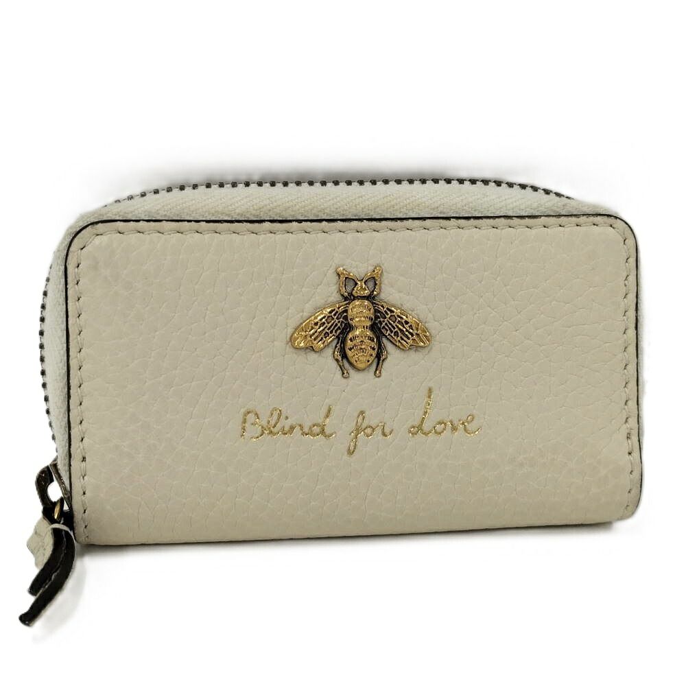 Gucci Coin Purse Bee Leather Beige
