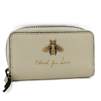 Gucci Coin Purse Bee Leather Beige