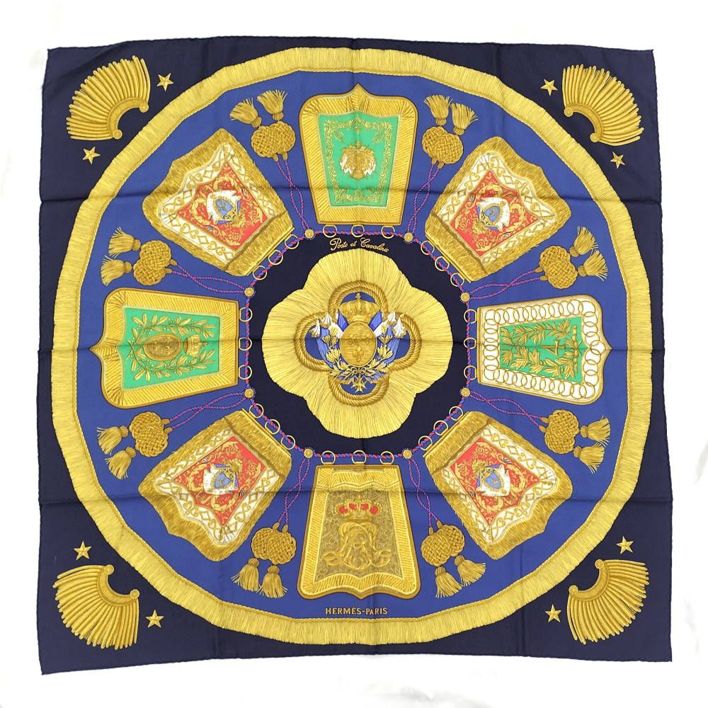 Hermes Carre 90 Scarf Poste Et Cavalerie Silk 100% Navy