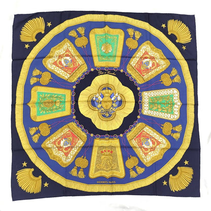 Hermes Carre 90 Scarf Poste Et Cavalerie Silk 100% Navy