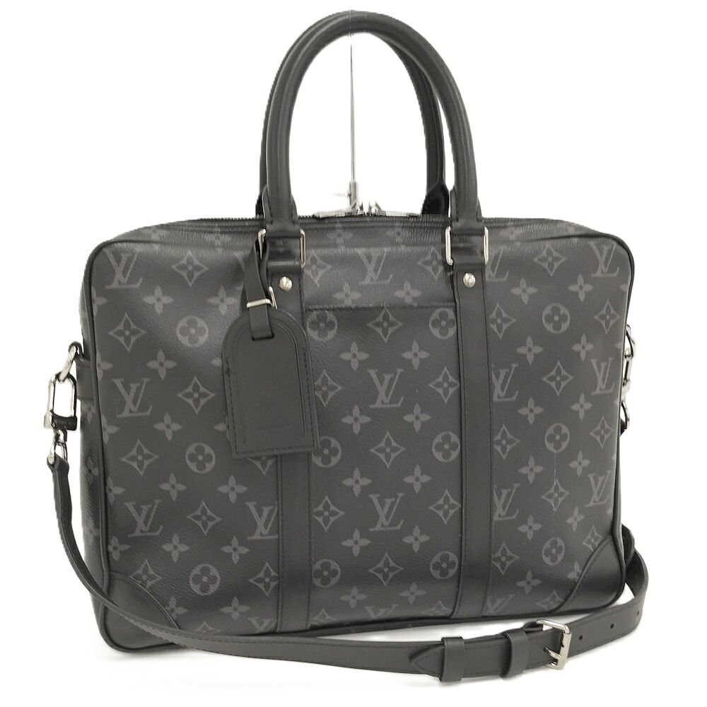 Louis Vuitton Porte Documents Voyage 2-Way Handbag Monogram Eclipse Black
