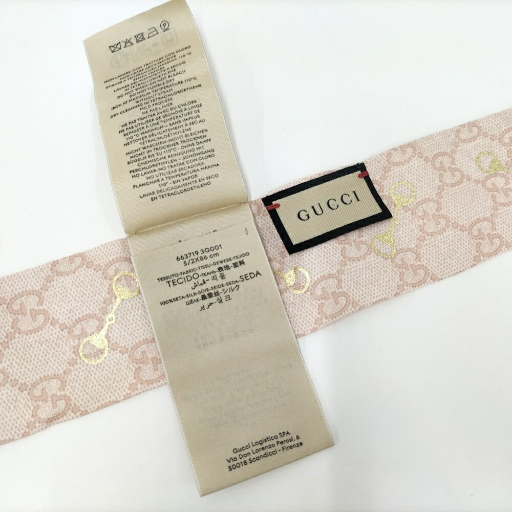 Gucci Neck Bow Scarf GG Pattern Silk Pink Beige — view 4
