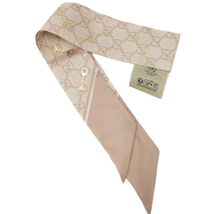 Gucci Neck Bow Scarf GG Pattern Silk Pink Beige
