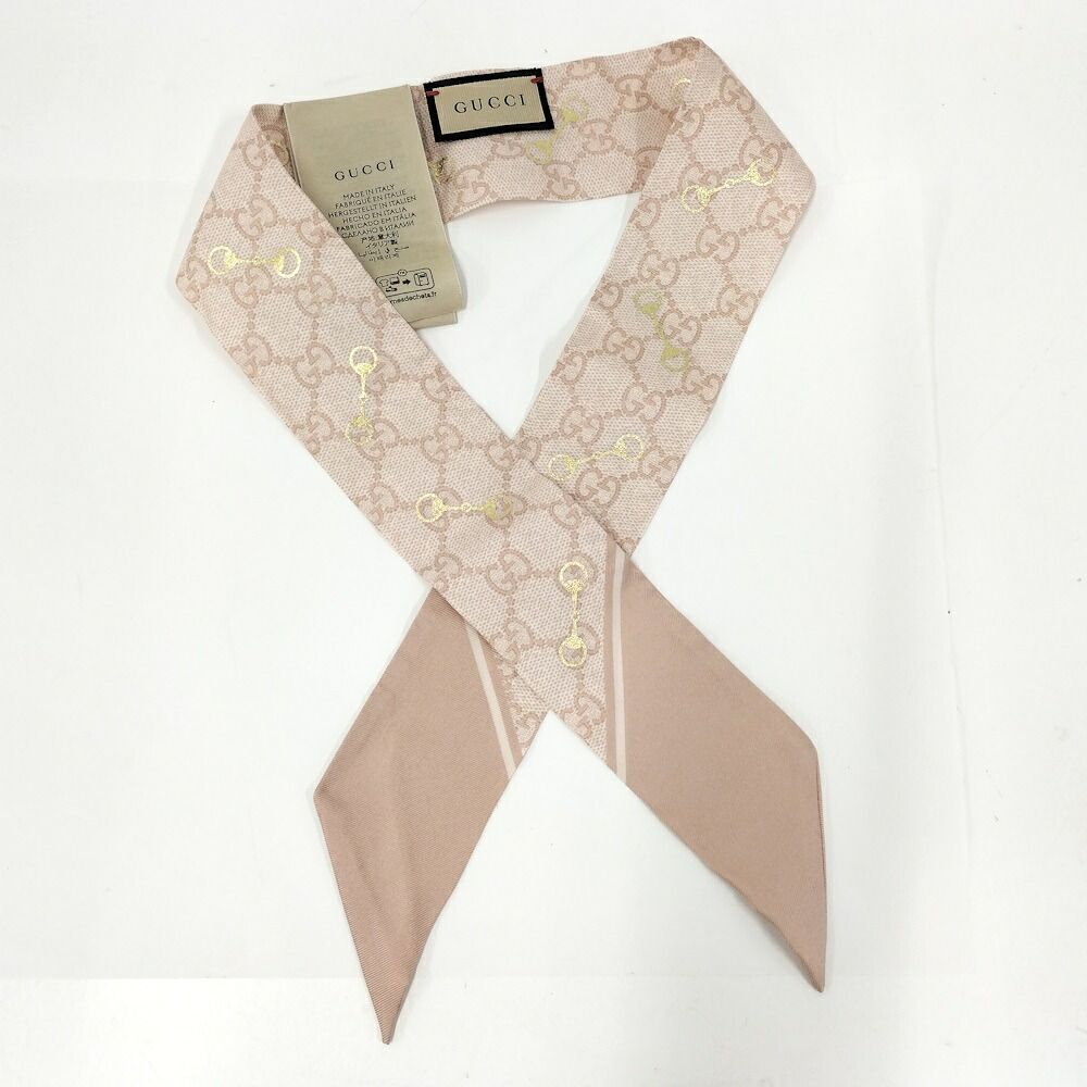 Gucci Neck Bow Scarf GG Pattern Silk Pink Beige — view 5