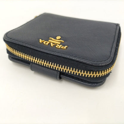 Prada Compact Wallet Leather Navy — view 5