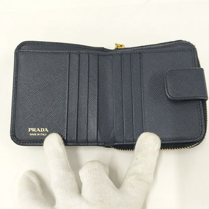 Prada Compact Wallet Leather Navy — view 2