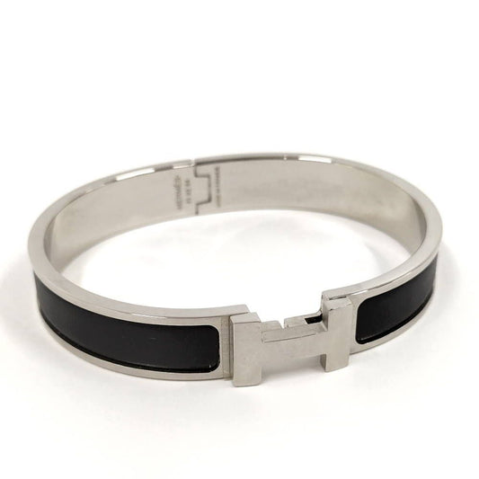 Hermes Bangle Clic Clac Plated Silver Black Bracelet