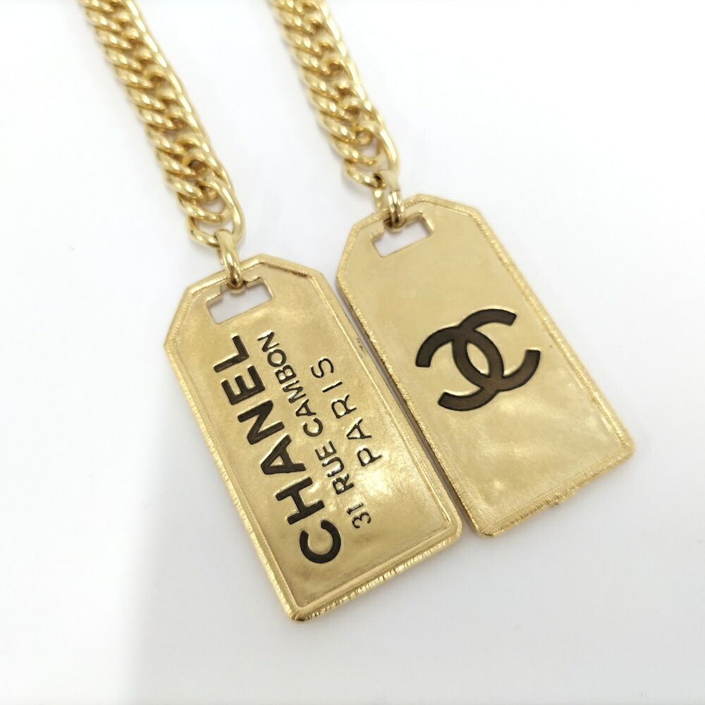 Chanel Plate Logo Necklace CC Coco Plated Gold