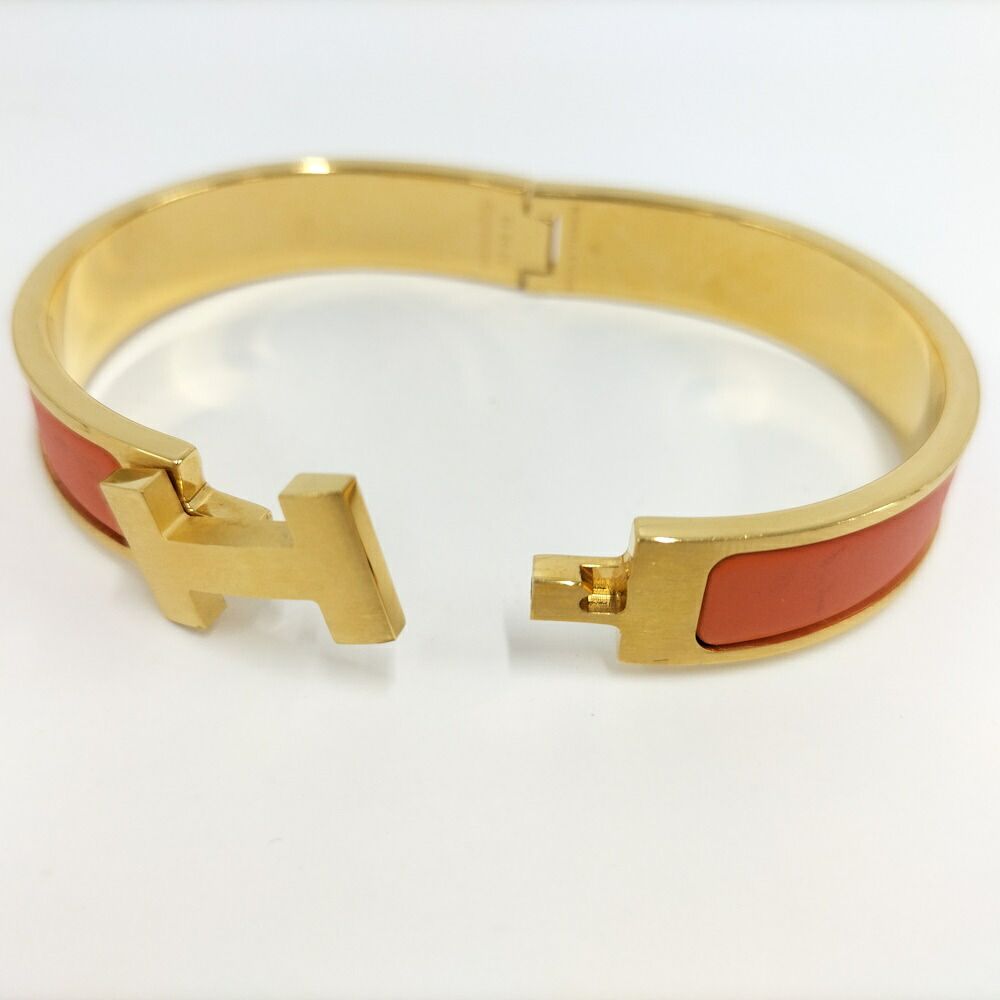 Hermes Clic Clac Bangle Bracelet Plated Gold Orange — view 5