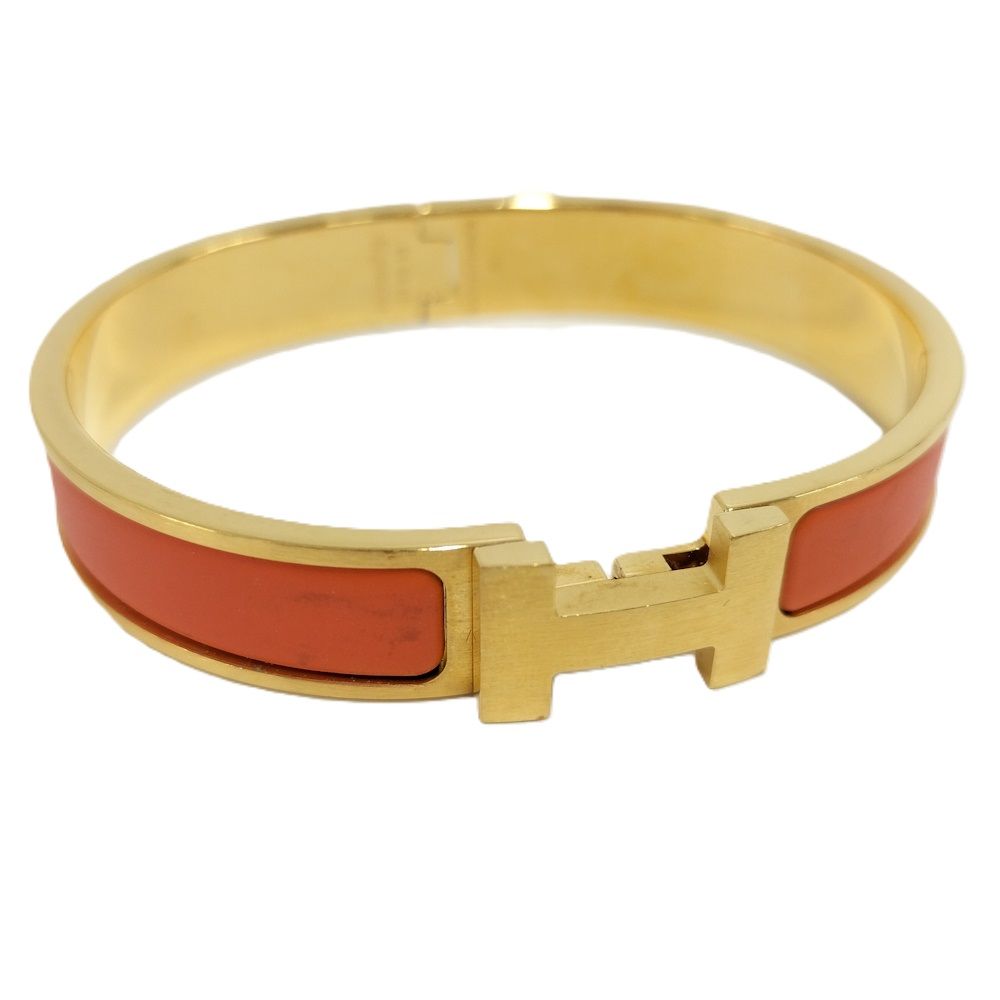 Hermes Clic Clac Bangle Bracelet Plated Gold Orange