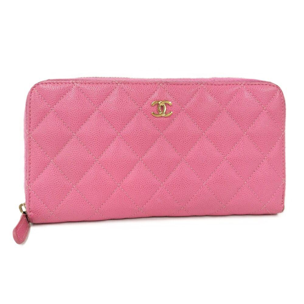 Chanel Zip Around Wallet Quilted Leather Pink