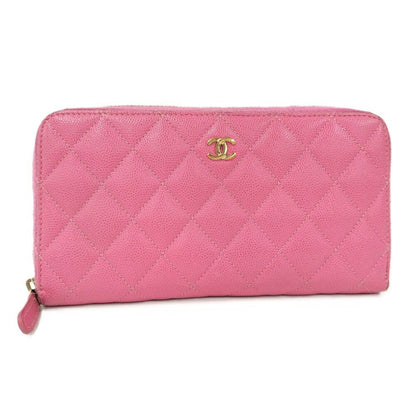 Chanel Zip Around Wallet Quilted Leather Pink