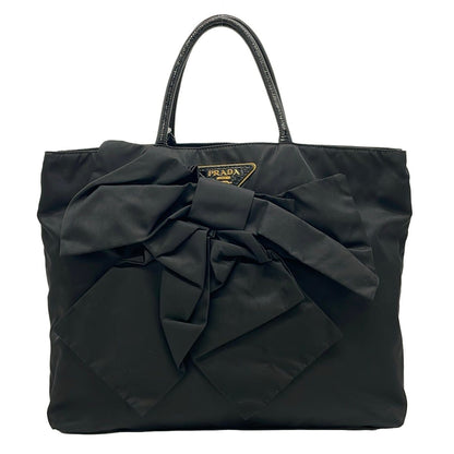 Prada Tote Bag Black Ribbon Leather