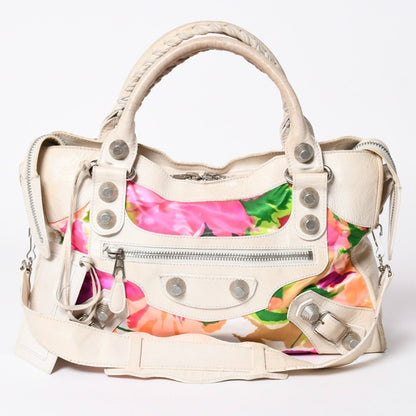 Balenciaga Giant City Way Bag Botanical Pattern Beige Silver