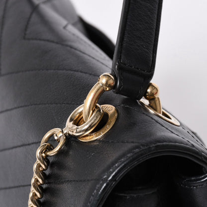 Chanel Chevron 2-Way Chain Shoulder Bag CC Logo Calfskin V-stitch Gold — view 6