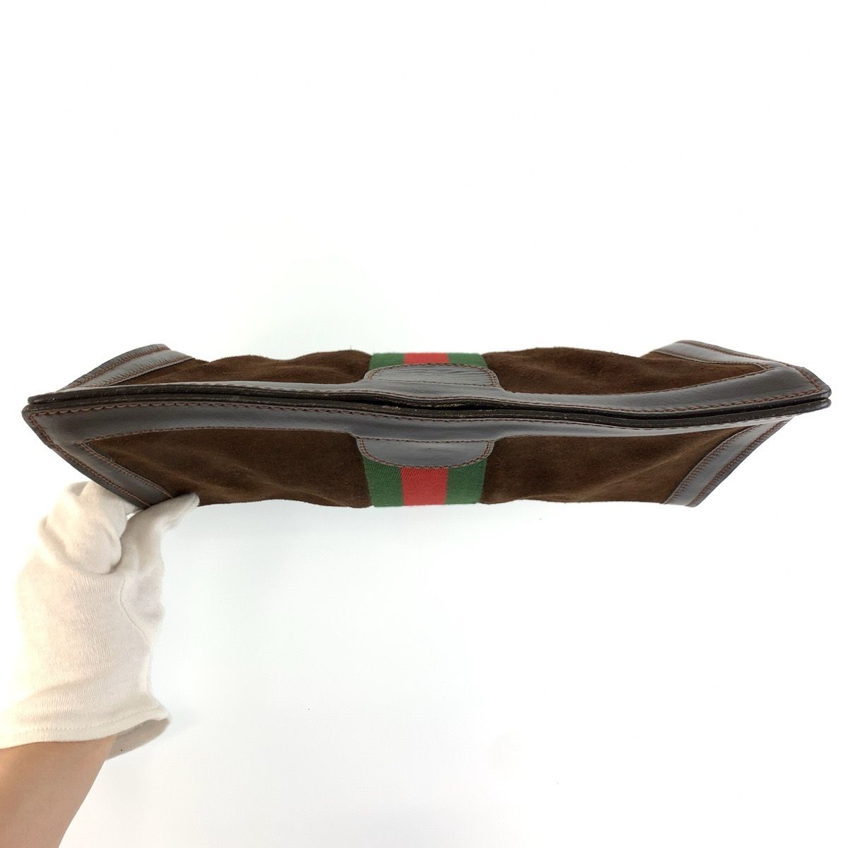 Gucci Vintage Sherry Line Brown Suede Leather Clutch — view 8