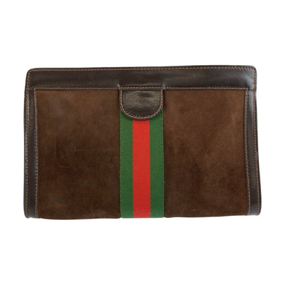 Gucci Vintage Sherry Line Brown Suede Leather Clutch