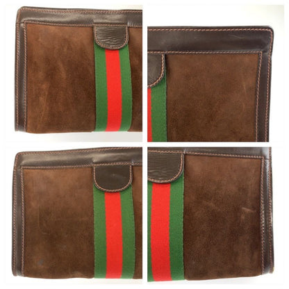 Gucci Vintage Sherry Line Brown Suede Leather Clutch — view 5