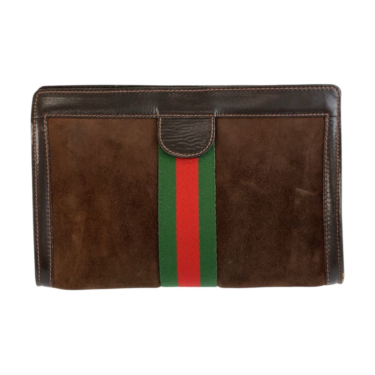 Gucci Vintage Sherry Line Brown Suede Leather Clutch — view 2