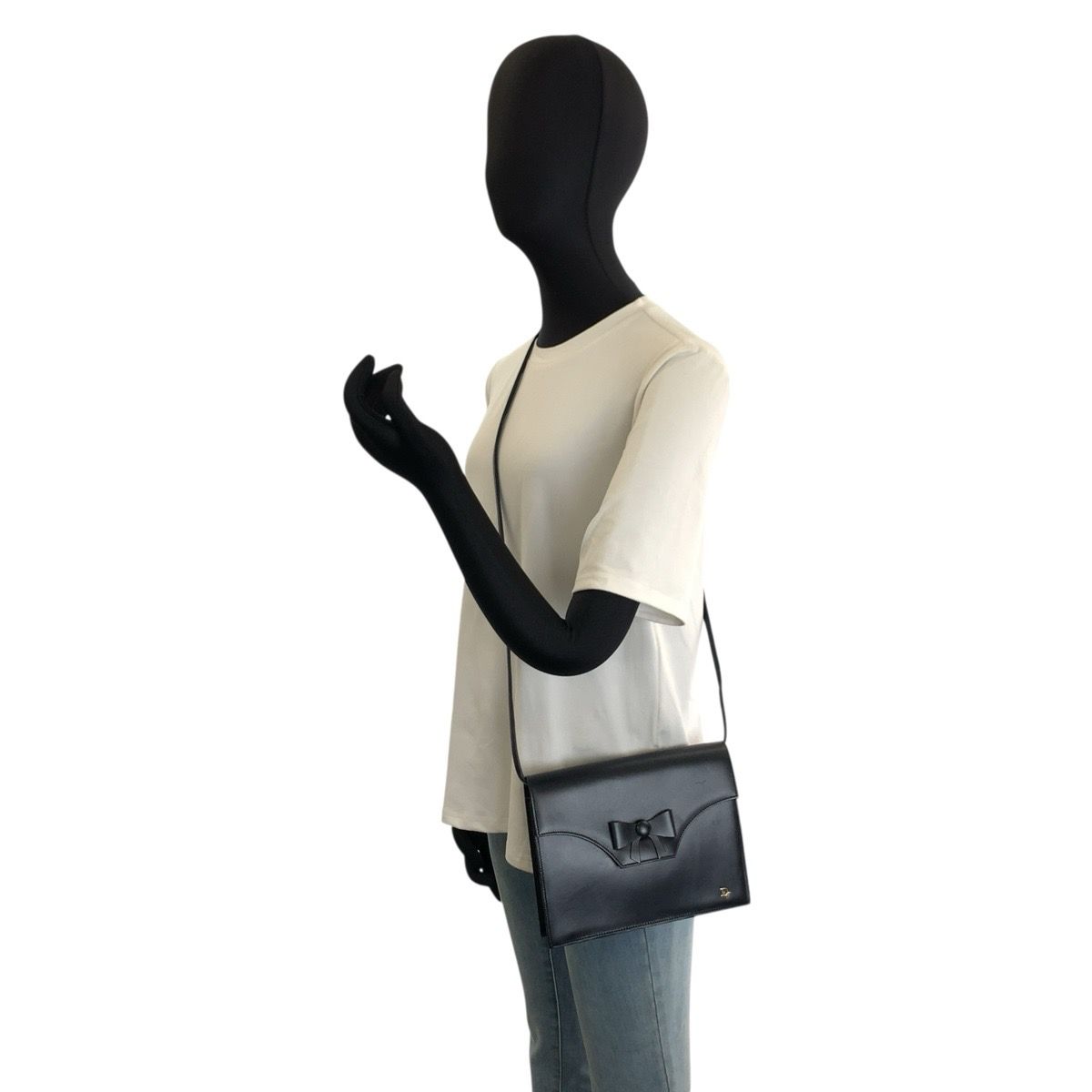 Dior Vintage Ribbon Navy Gold Shoulder Bag Pochette — view 7