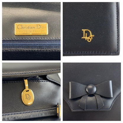 Dior Vintage Ribbon Navy Gold Shoulder Bag Pochette — view 3