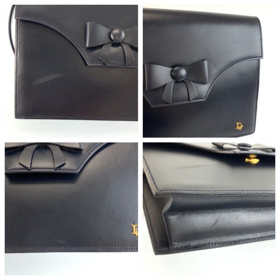 Dior Vintage Ribbon Navy Gold Shoulder Bag Pochette — view 5