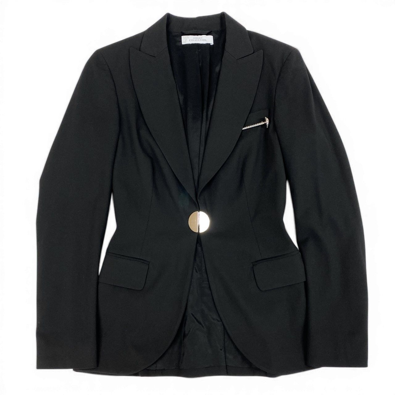Versace Id6 Collection Tailored Jacket Elastic Stretch Logo Plate Black — view 2
