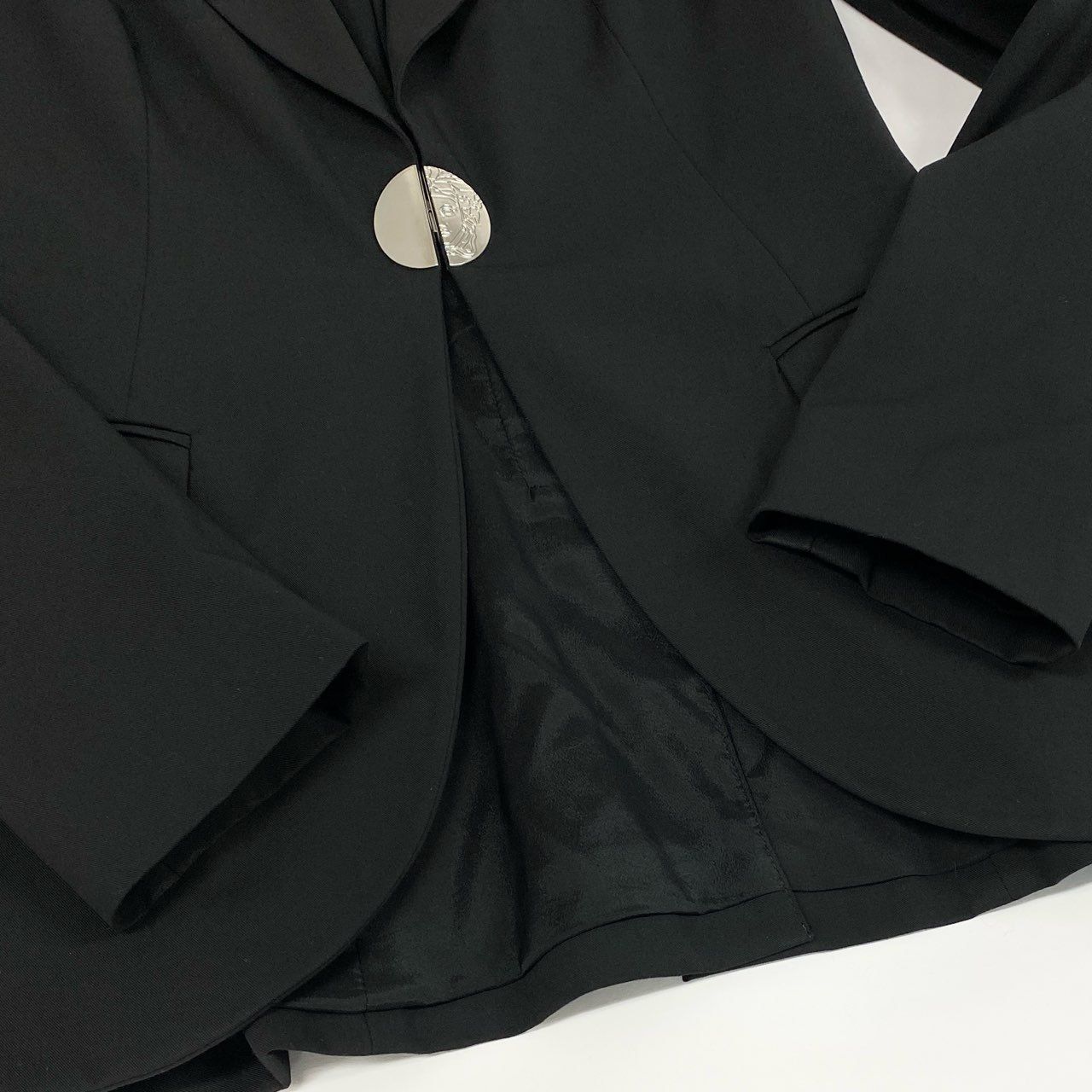 Versace Id6 Collection Tailored Jacket Elastic Stretch Logo Plate Black — view 6
