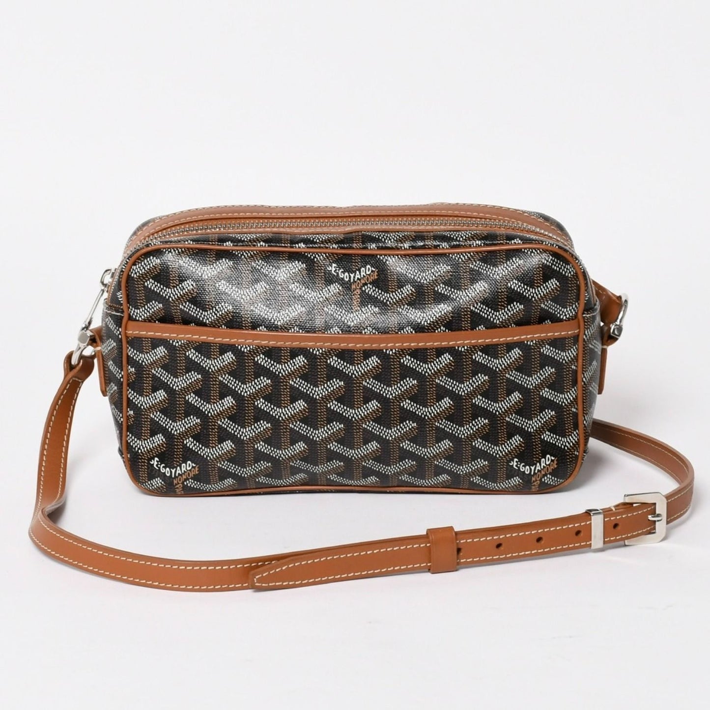 Goyard Cup Vert PM Shoulder Bag Brown Leather Silver