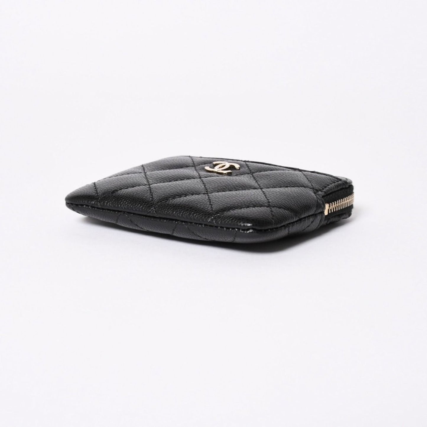 Chanel Classic Zip Coin Purse Stand CC Logo Caviar Leather Black Gold — view 5