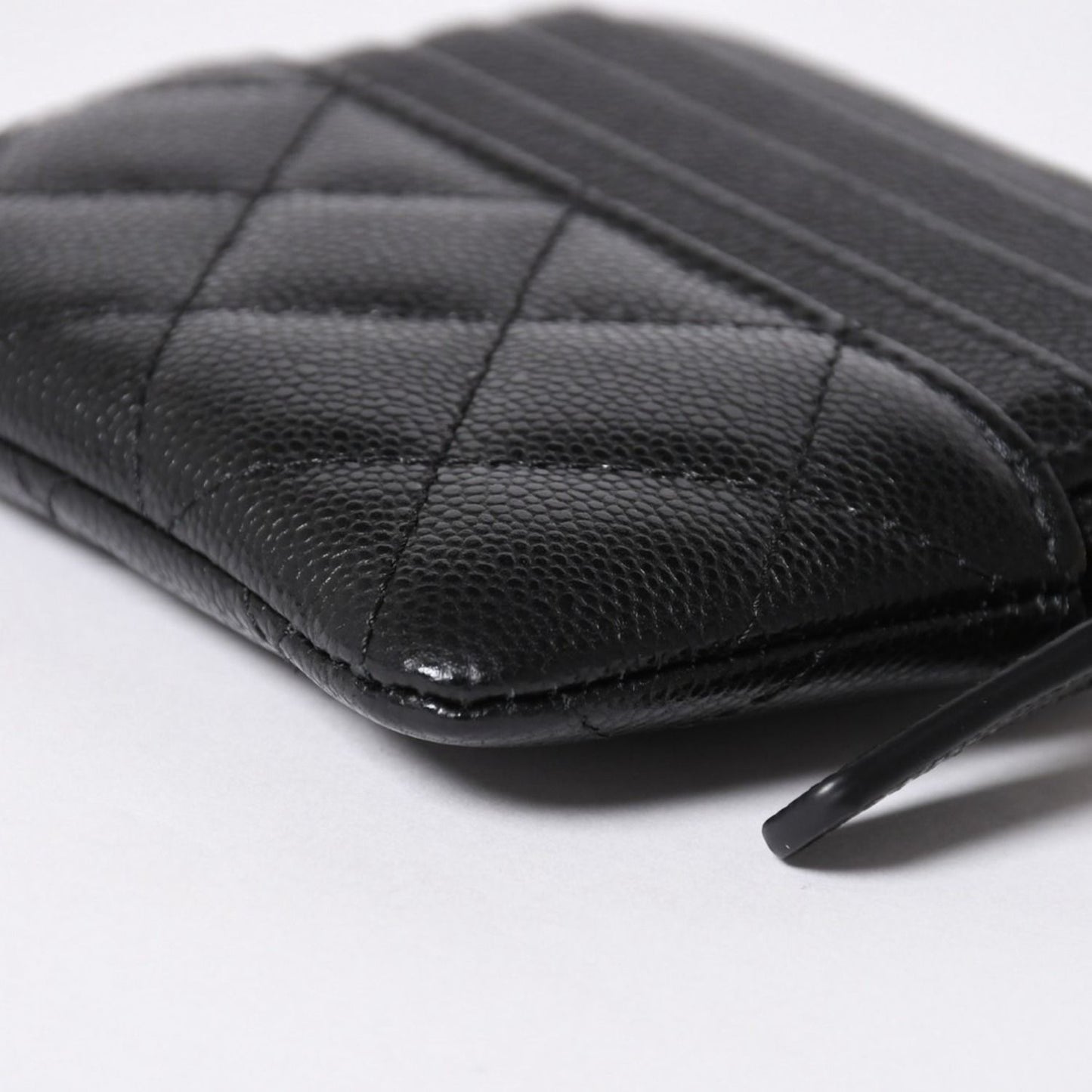 Chanel Classic Zip Coin Purse Stand CC Logo Caviar Leather Black Gold — view 8