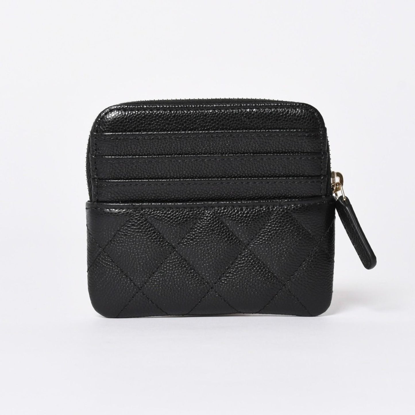 Chanel Classic Zip Coin Purse Stand CC Logo Caviar Leather Black Gold — view 2