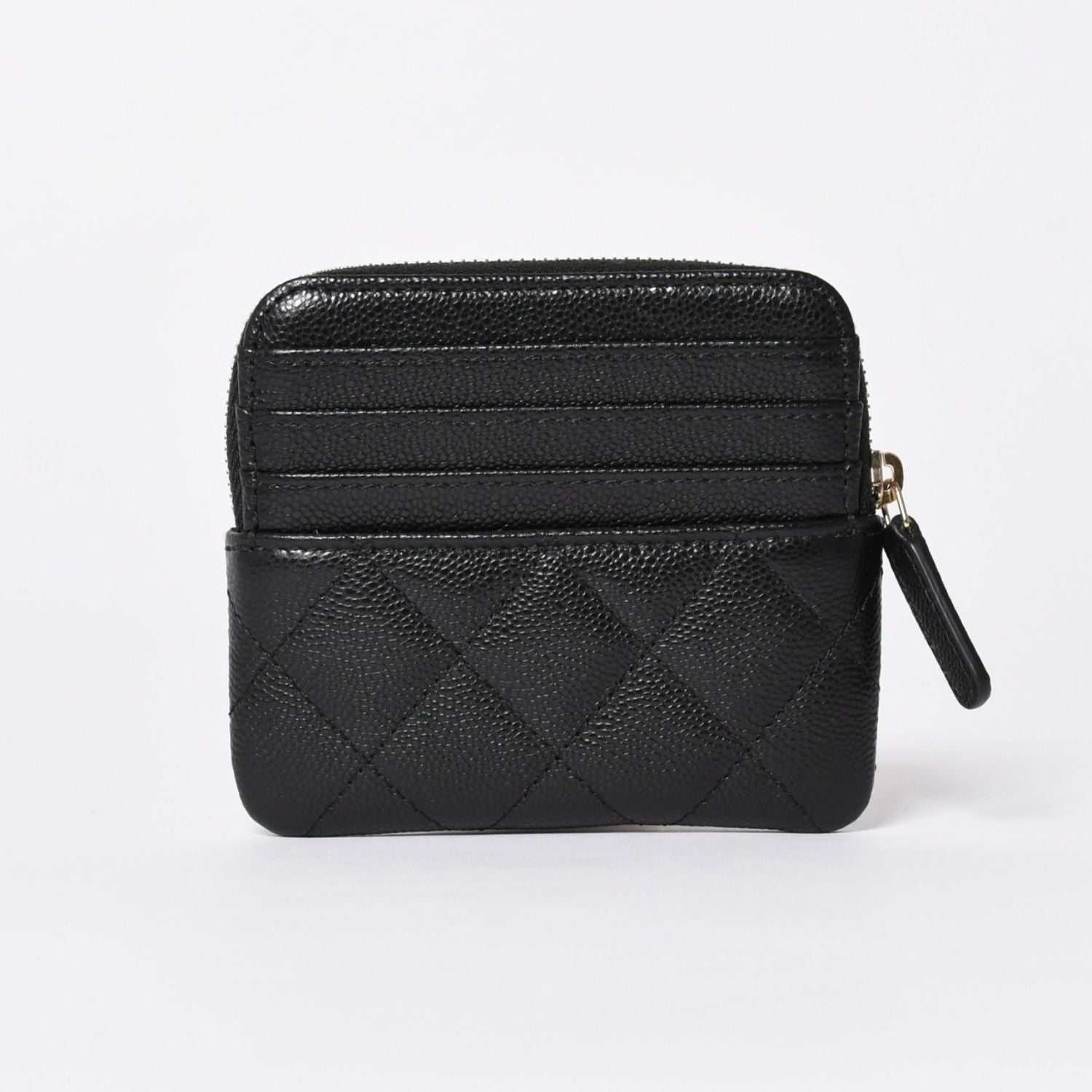 Chanel Classic Zip Coin Purse Stand CC Logo Caviar Leather Black Gold — view 2