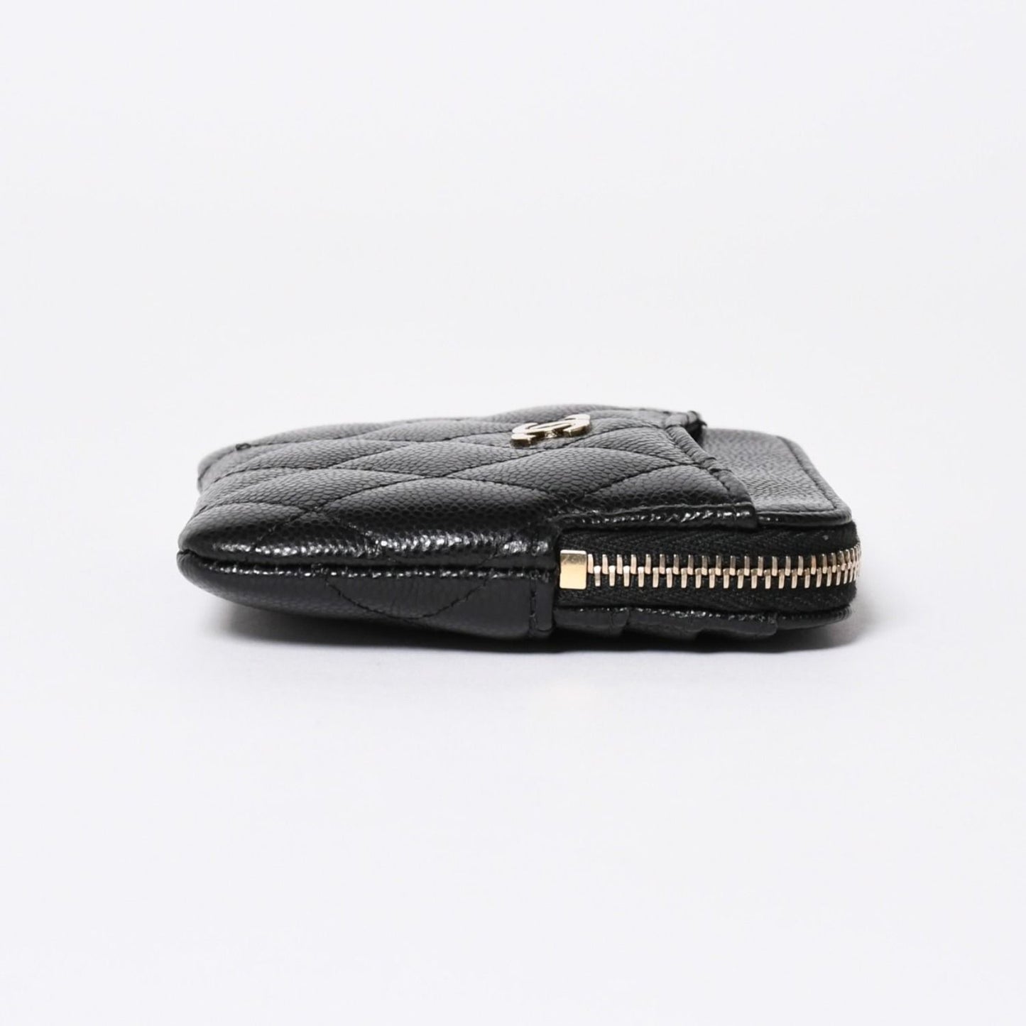Chanel Classic Zip Coin Purse Stand CC Logo Caviar Leather Black Gold — view 4