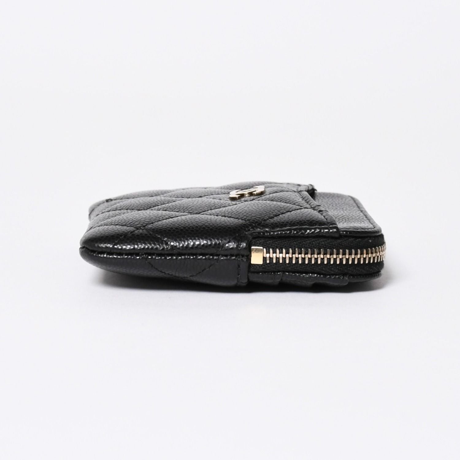 Chanel Classic Zip Coin Purse Stand CC Logo Caviar Leather Black Gold — view 4