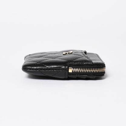 Chanel Classic Zip Coin Purse Stand CC Logo Caviar Leather Black Gold — view 4