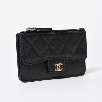 Chanel Coin Purse CC Logo Caviar Leather Black Gold — view 3