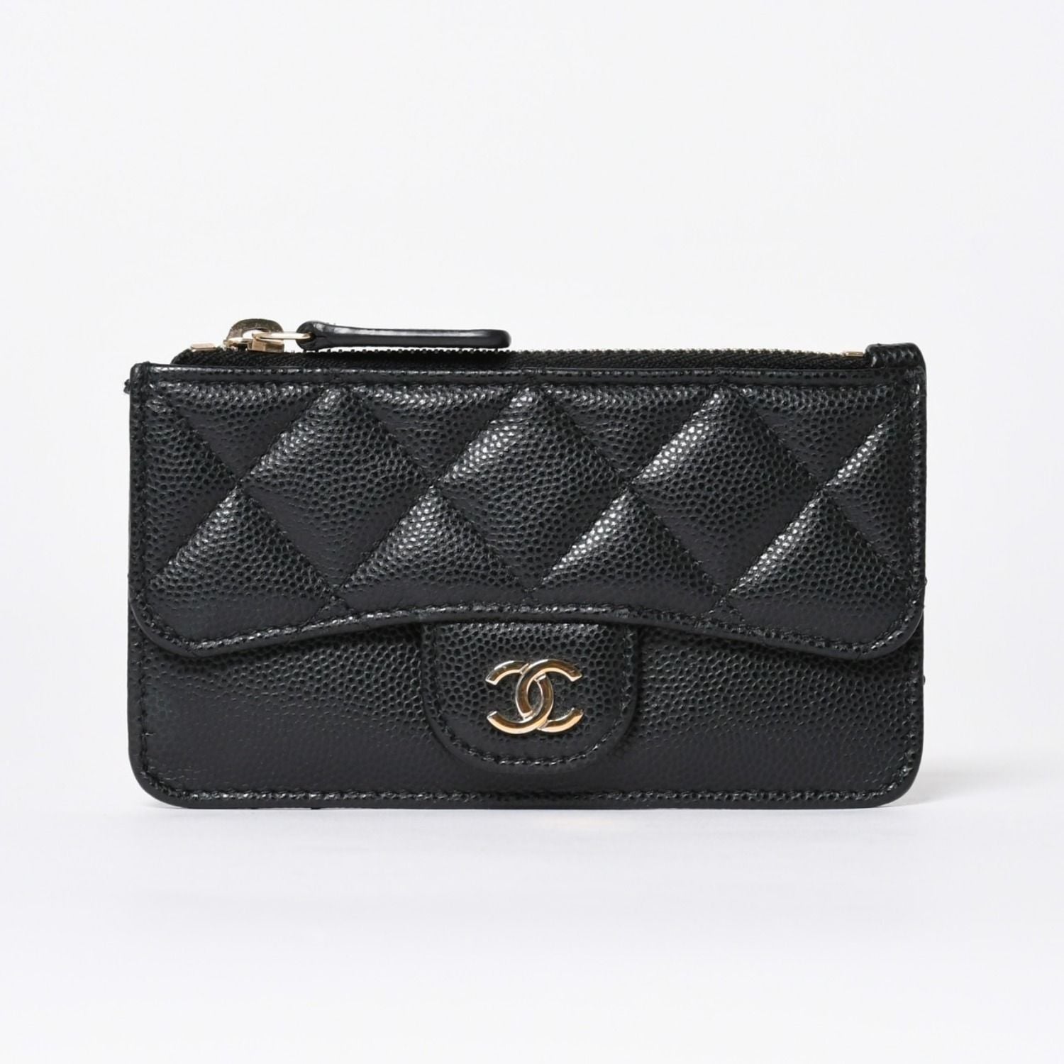 Chanel Coin Purse CC Logo Caviar Leather Black Gold