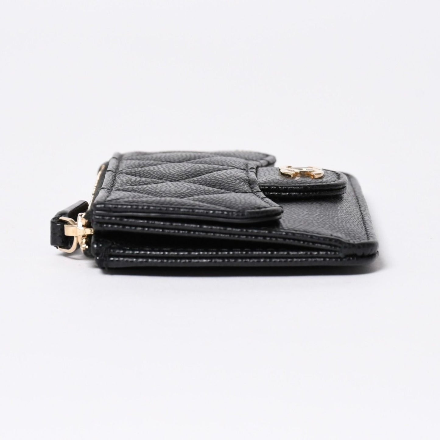 Chanel Coin Purse CC Logo Caviar Leather Black Gold — view 4