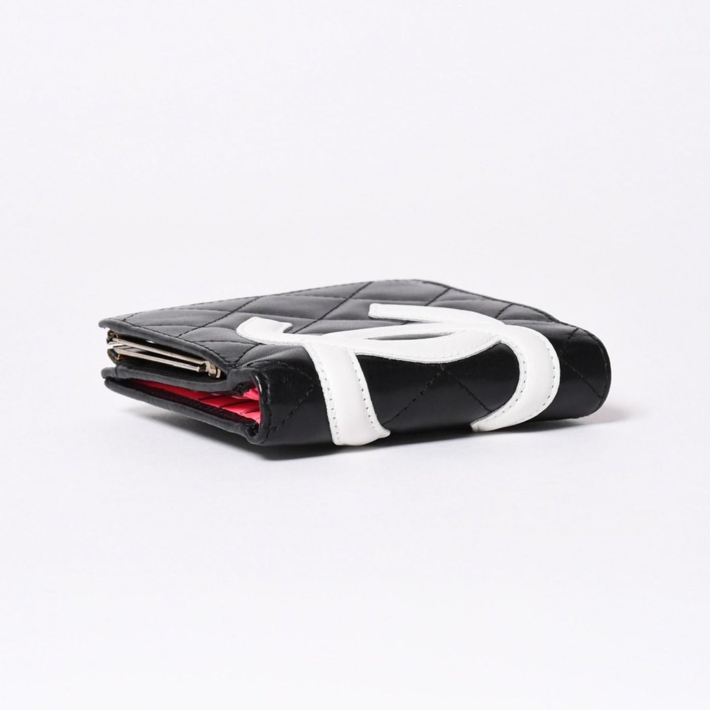 Chanel Cambon Line Bifold Wallet CC Logo Calfskin Kiss Lock Black Silver — view 4