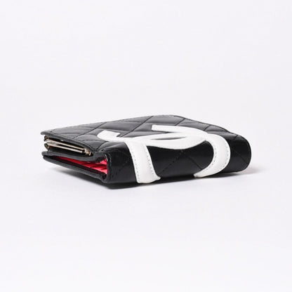 Chanel Cambon Line Bifold Wallet CC Logo Calfskin Kiss Lock Black Silver — view 4
