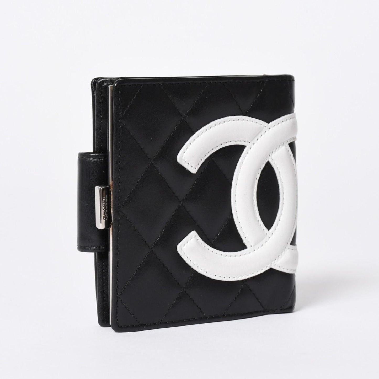 Chanel Cambon Line Bifold Wallet CC Logo Calfskin Kiss Lock Black Silver — view 3