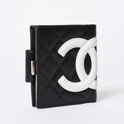 Chanel Cambon Line Bifold Wallet CC Logo Calfskin Kiss Lock Black Silver — view 3