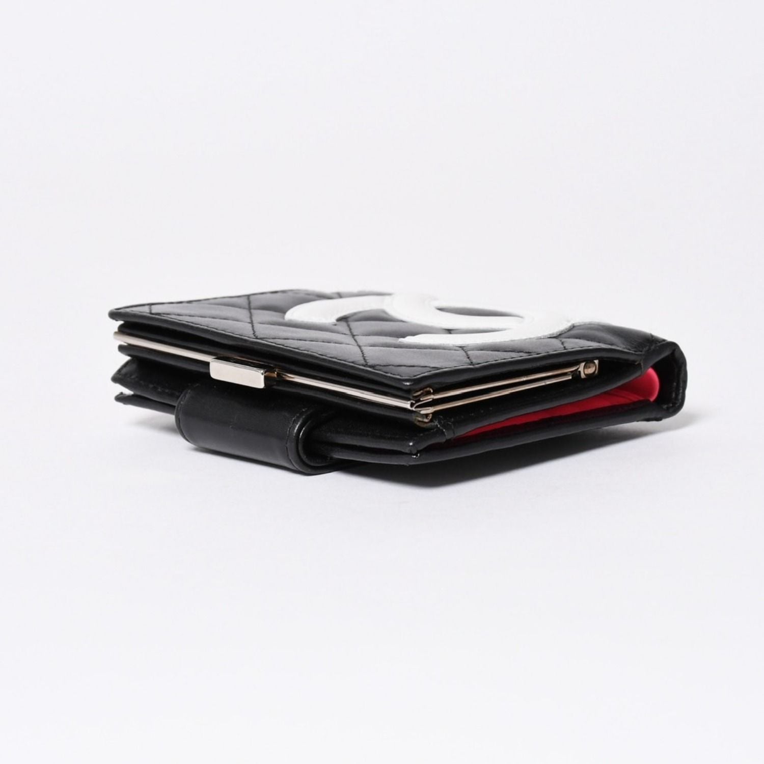 Chanel Cambon Line Bifold Wallet CC Logo Calfskin Kiss Lock Black Silver — view 5