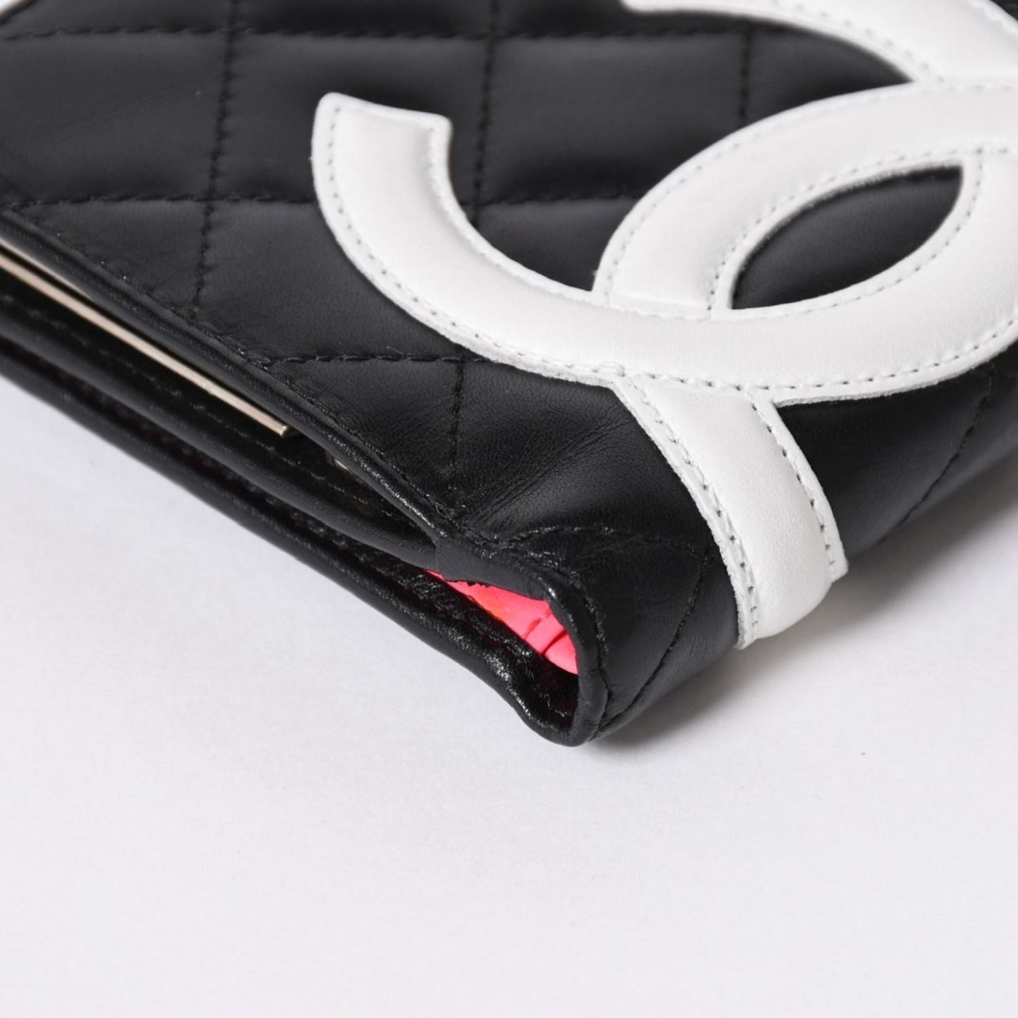 Chanel Cambon Line Bifold Wallet CC Logo Calfskin Kiss Lock Black Silver — view 7